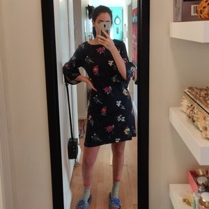 Black Floral Printed Dress with Flutter Sleeves